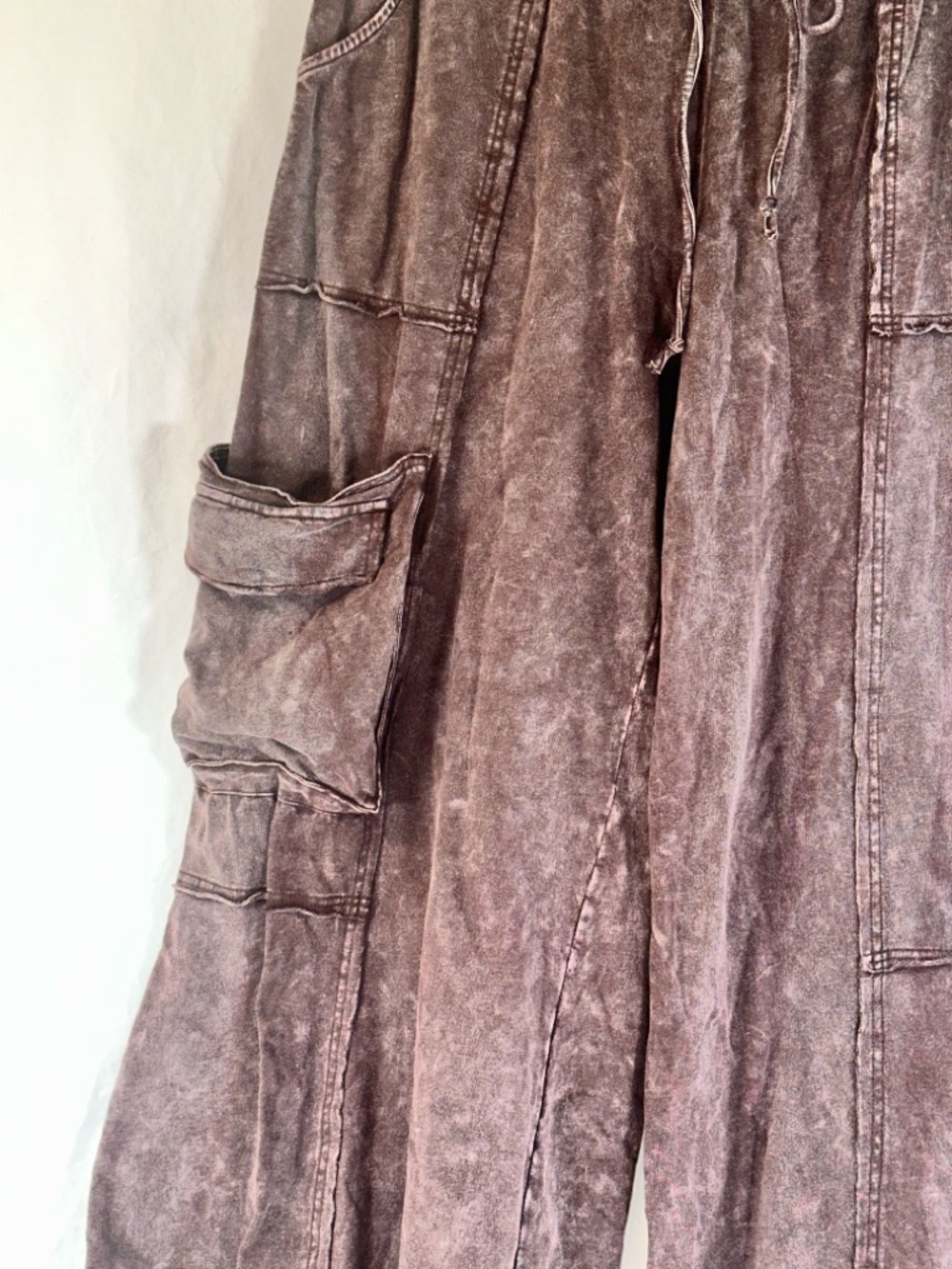 Easel Los Angeles Brown Mineral Wash Wide Leg Pants Boho Cargo Drawstring Size S - Picture 4 of 11